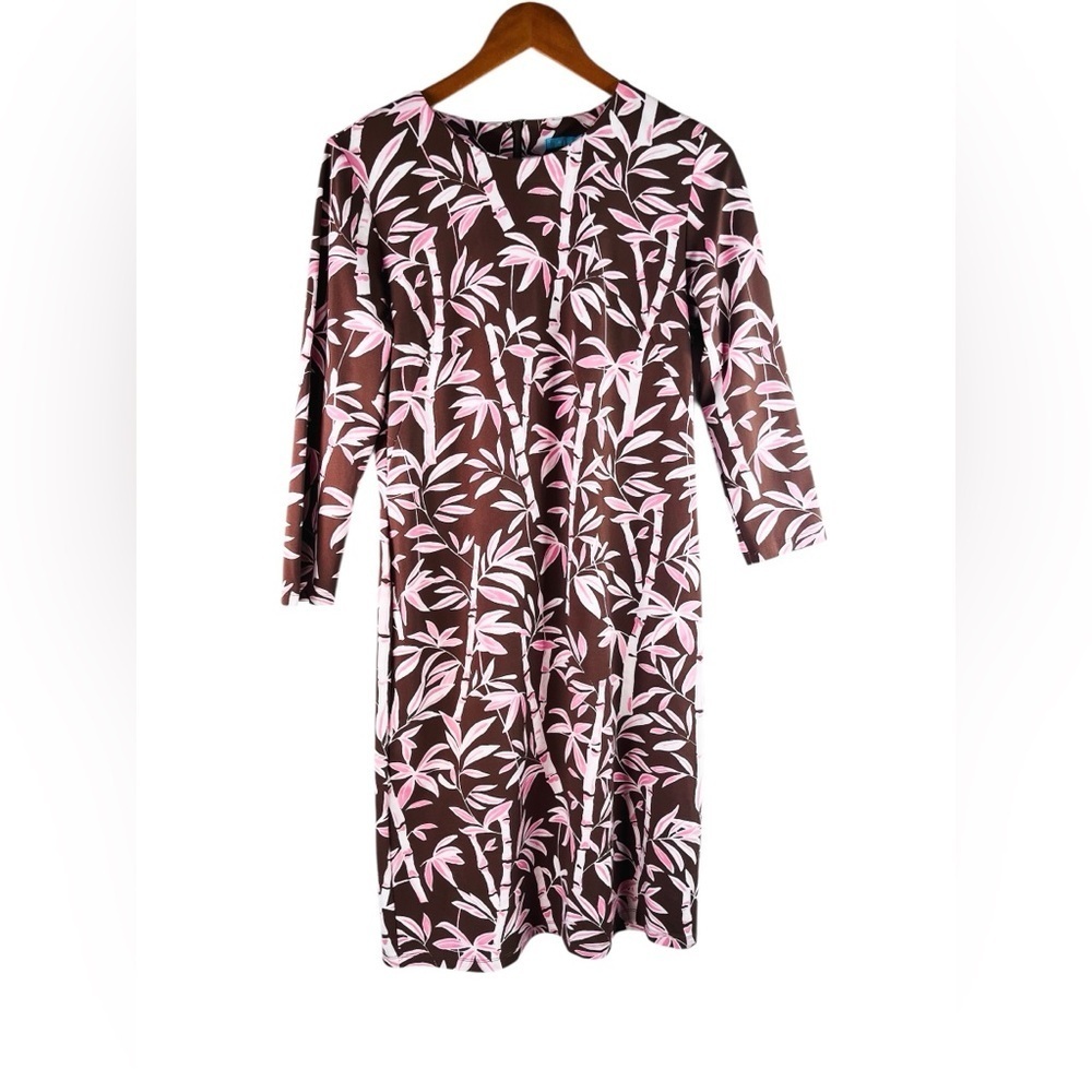 J. McLaughlin Sophia Dress Brown/Pink Bamboo Grove Zip Size Medium